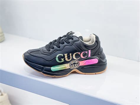 rhyton gucci print leather trainer|Gucci rhyton sneakers cheap.